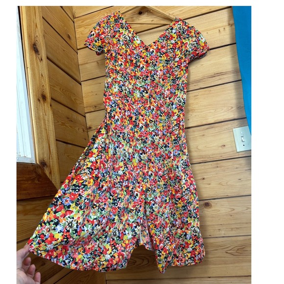 Vintage J. Crew Floral V-Neck Button Front Midi Dress 100% Cotton Cottagecore - Picture 4 of 13